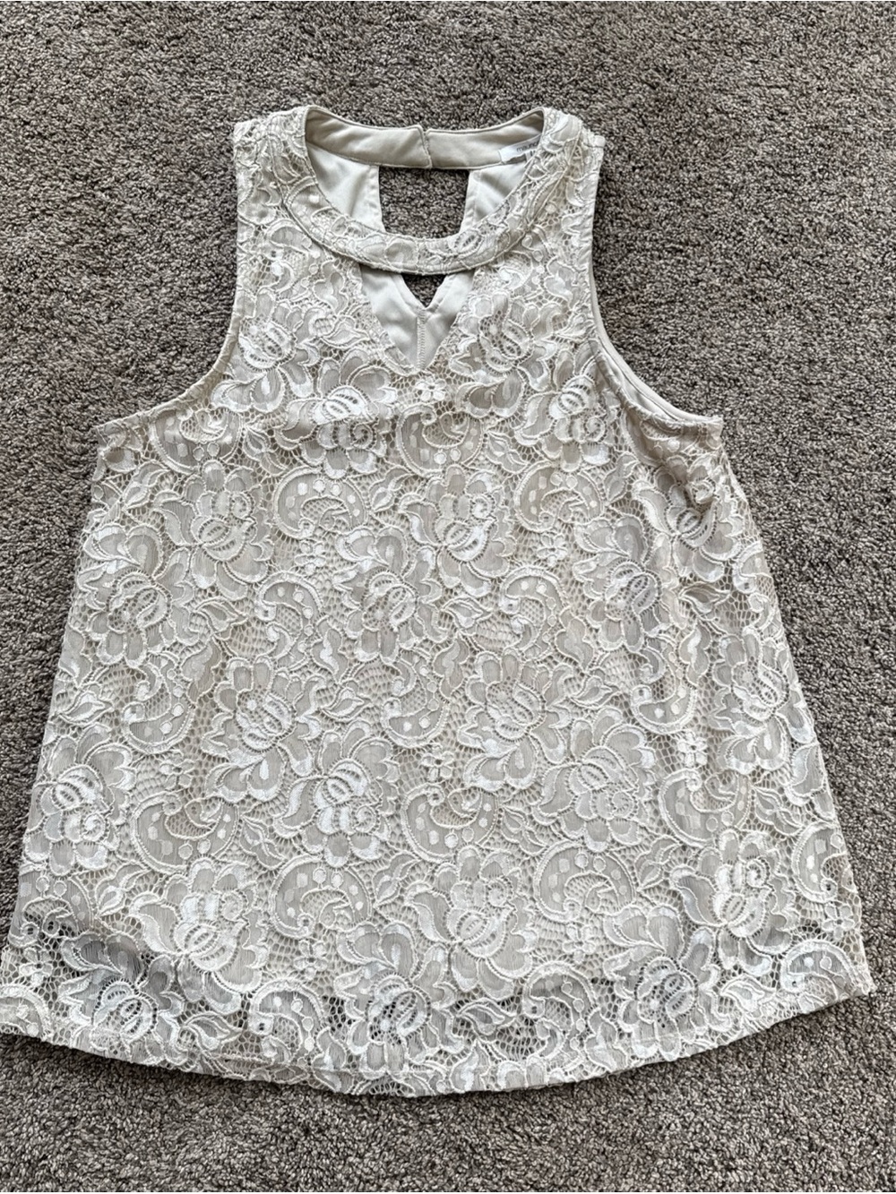 Maurices Women’s Large Beige Floral Lace Overlay Tank Top V Neck Formal EUC